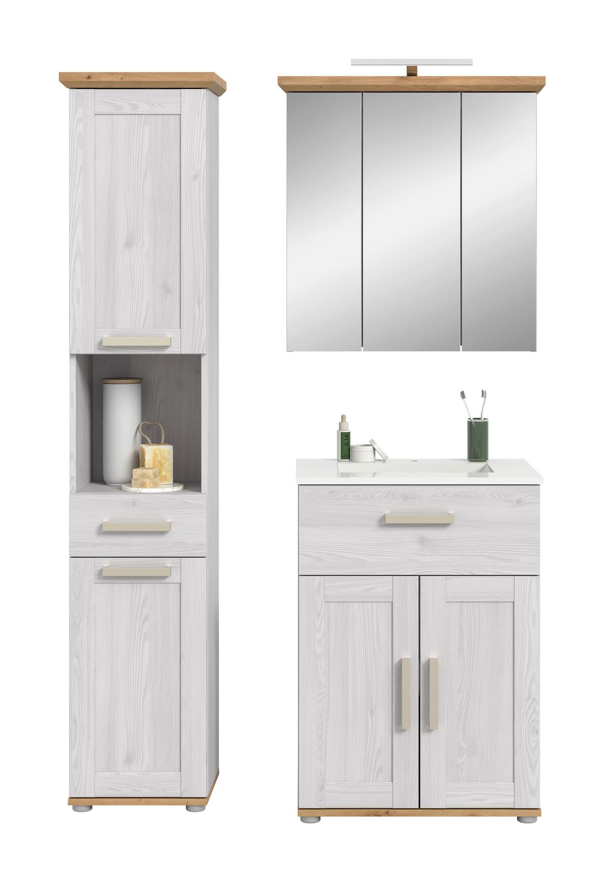 Badezimmer Verona Eiche Dekor /Lärchefarben B: 108cm - Silberfarben/Lärchefarben, Trend, Glas/Keramik (108cm) - MID.YOU