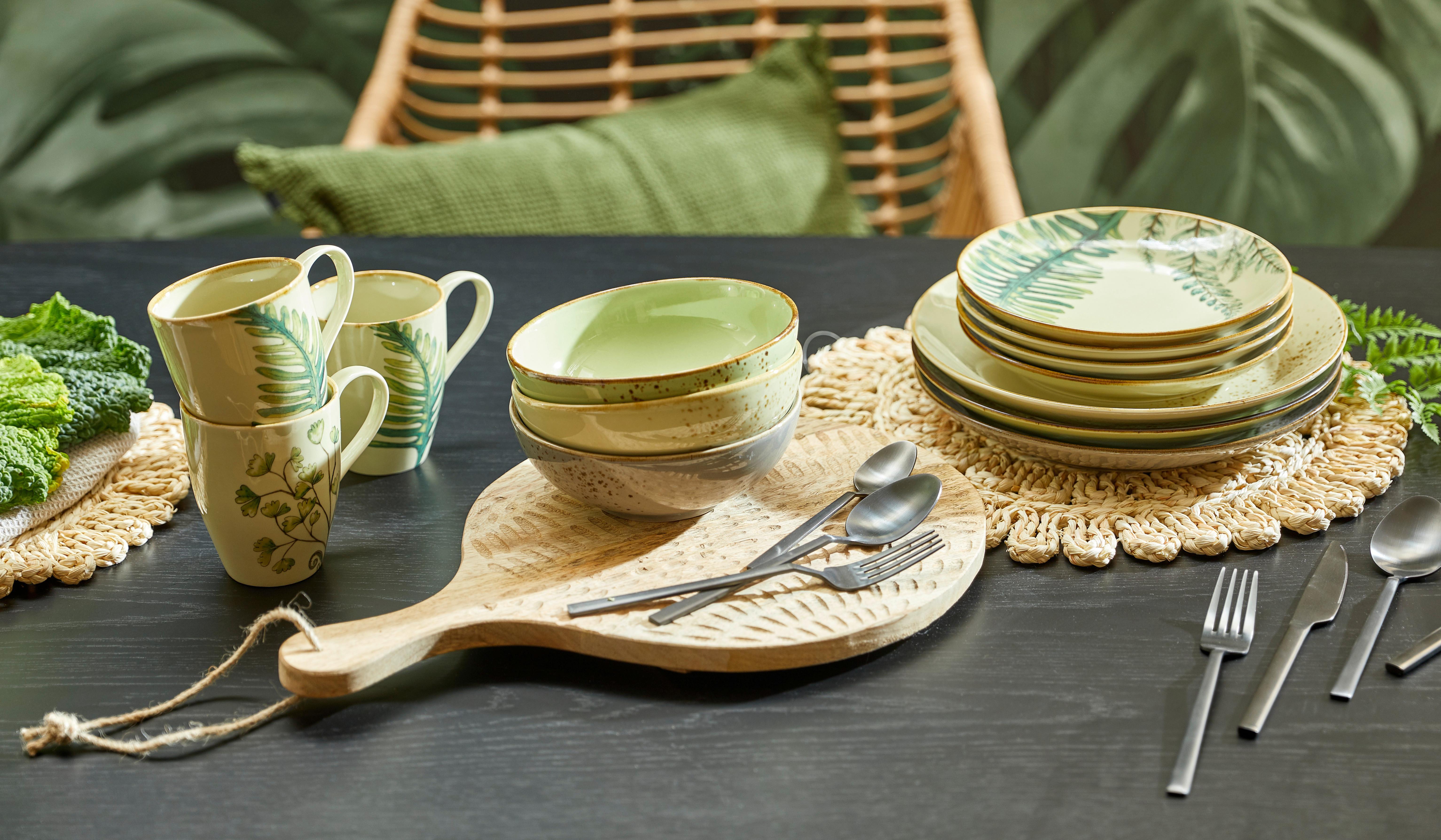 Keramik: Steinzeug • Grau,Grün,Petrol,Sandfarben • mikrowellengeeignet • 16-teilig, für: 4Personen • spülmaschinengeeignet