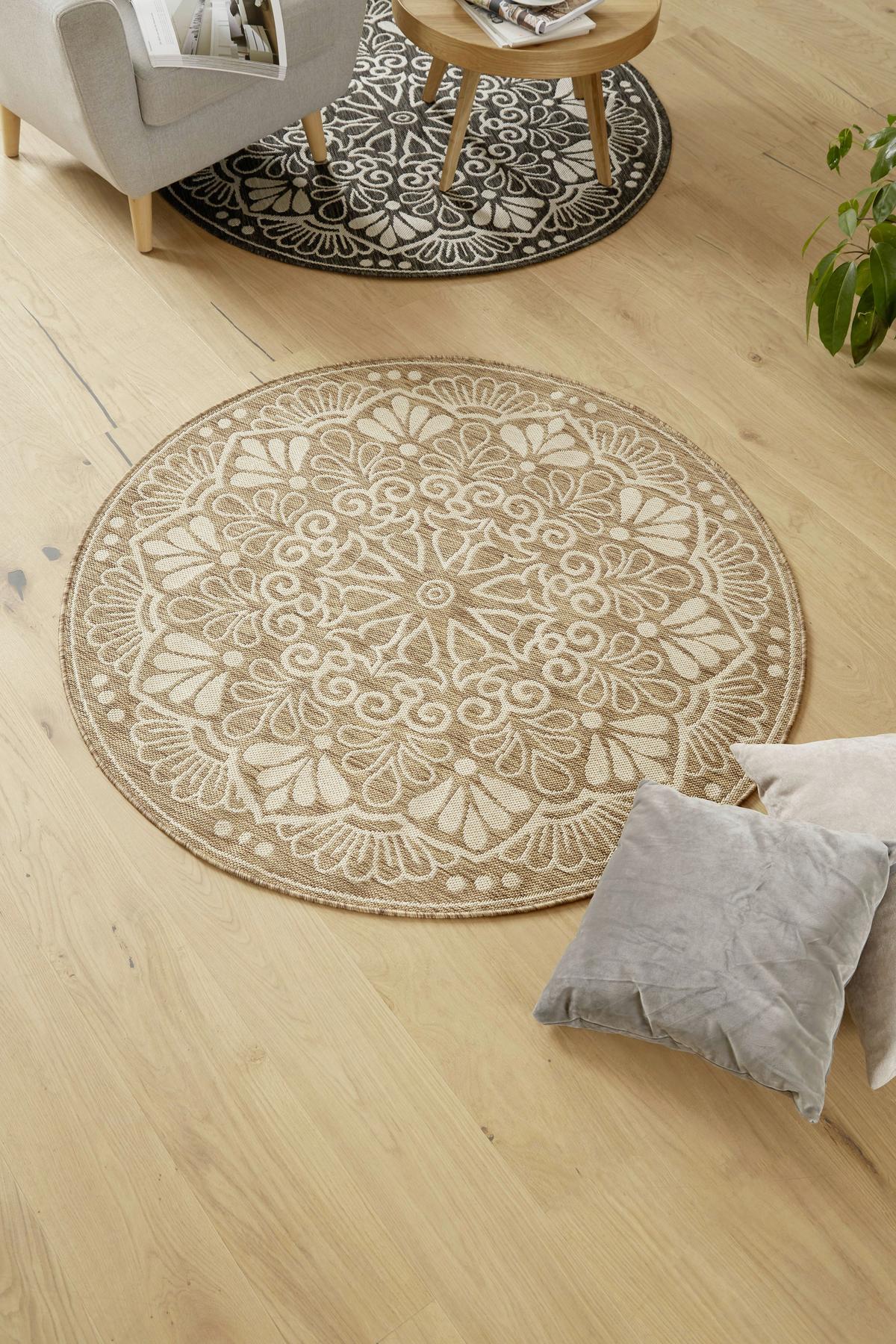Webteppich Weiß/beige Oumzy Rund Ø 133 Cm - Beige/Weiß, Basics, Textil (133cm) - James Wood