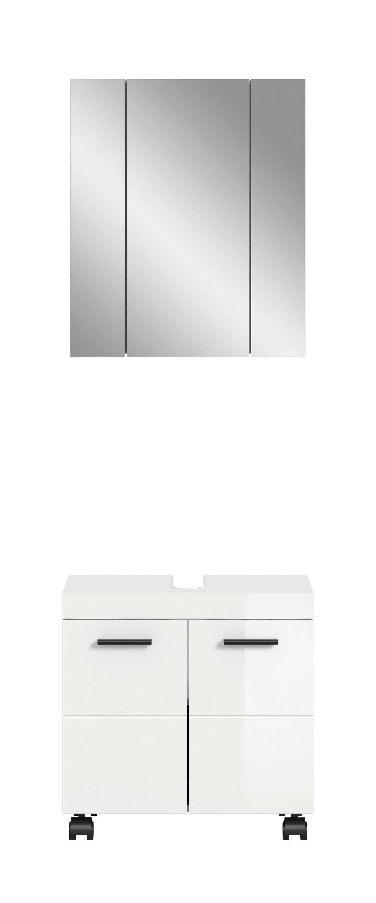 Badezimmer Nova Weiß B: 60cm - Weiß Hochglanz/Schwarz, Trend, Glas/Holzwerkstoff (60cm) - MID.YOU