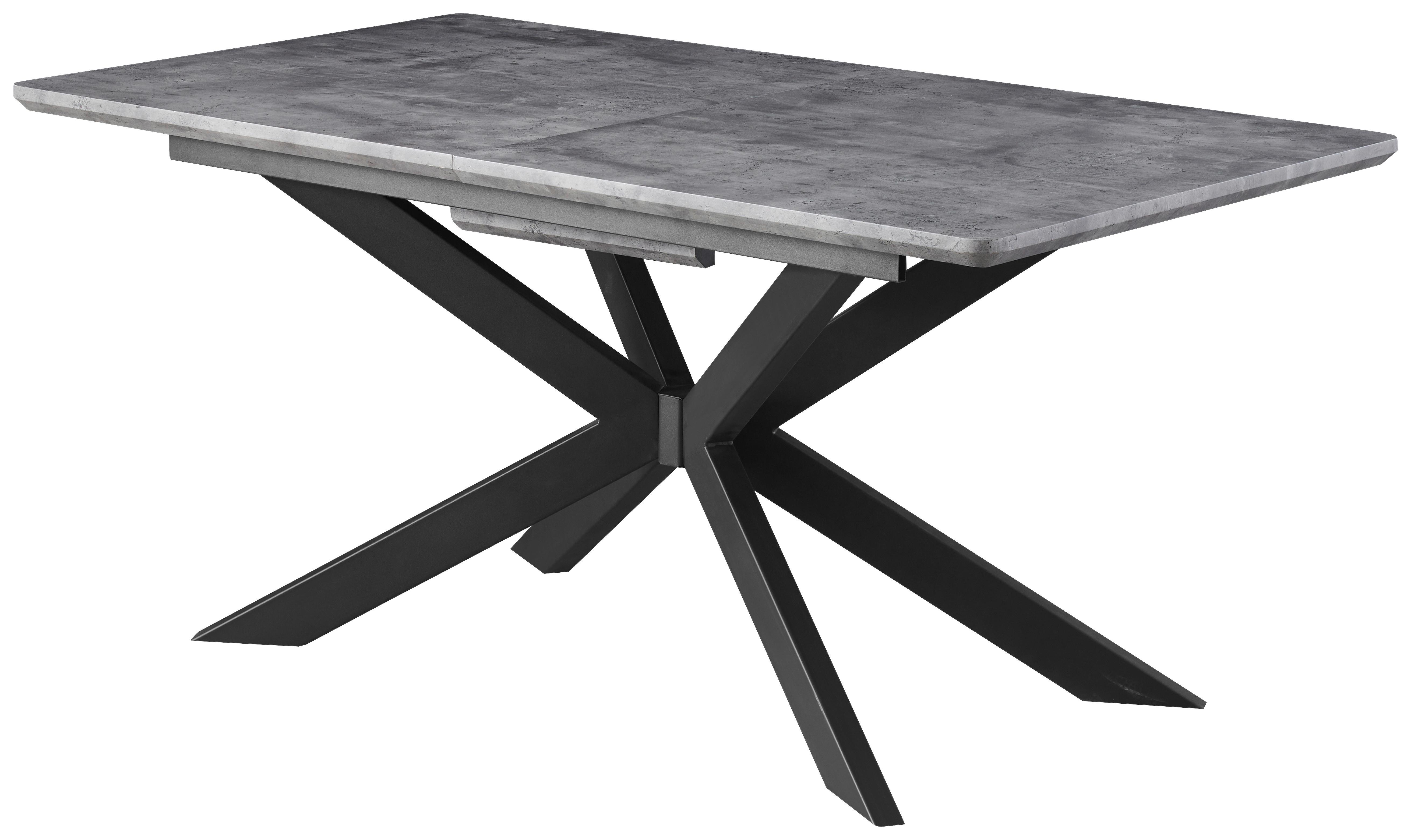 Ausziehtisch Leif 160 Az Mdf Betonoptik, B: 160-200 cm - Schwarz/Grau, KONVENTIONELL, Holzwerkstoff/Metall (160-200/76/90cm) - MID.YOU