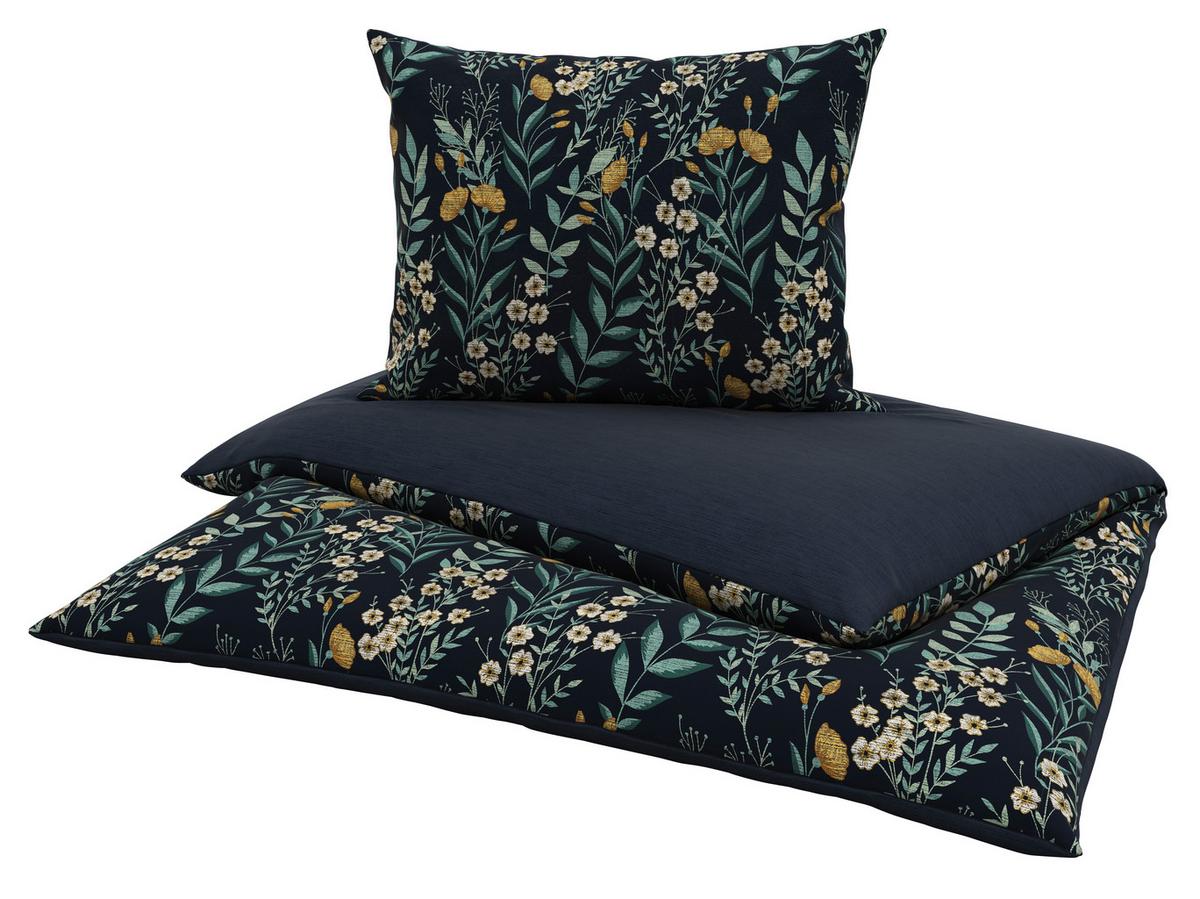Satin Bettwäsche 140x200 cm Olivia Dunkelblau Blumen - Dunkelblau, ROMANTIK / LANDHAUS, Textil (140/200cm) - James Wood