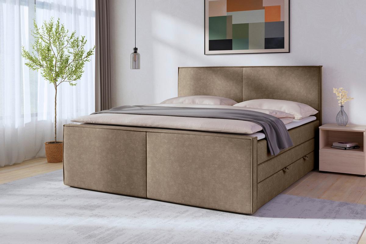 Boxspringbett Mit Bettkasten Algier 180x200 Cm Naturfarben - Schwarz/Naturfarben, MODERN, Karton/Holz (180/200cm) - MID.YOU