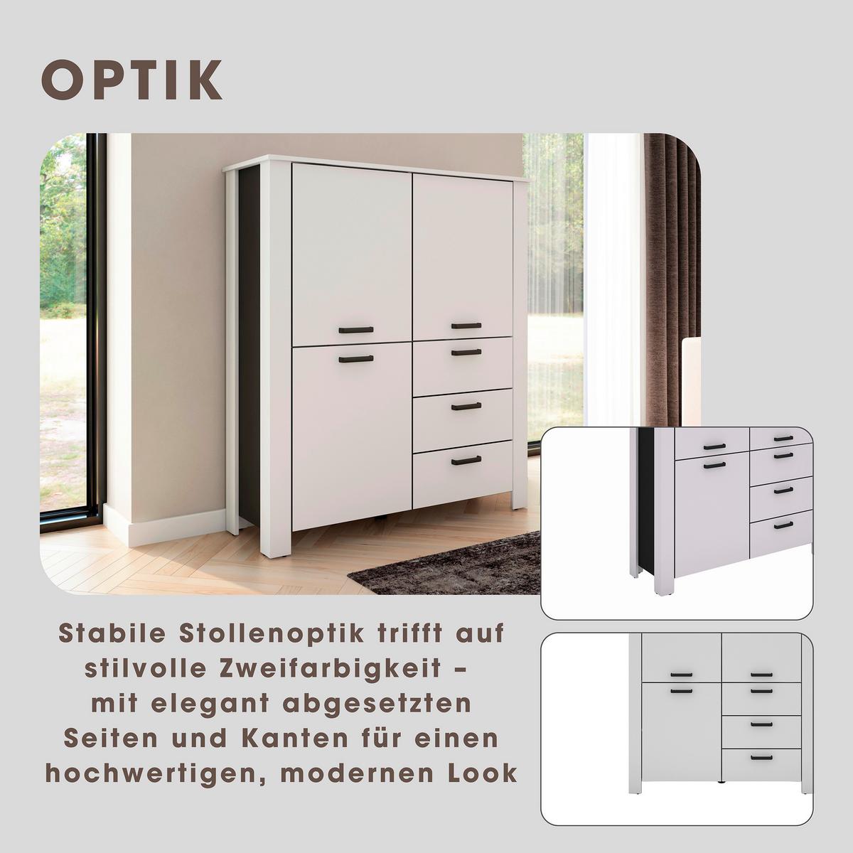 Highboard Faro Weiß B: 120 Cm - Schwarz/Weiß, Design, Holzwerkstoff (120/137/40cm) - MID.YOU