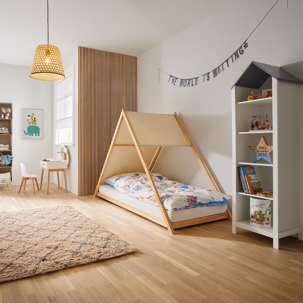 Posteľ pre deti POPPY prírodné farby - biela/prírodná farba, Modern, drevo (208/149/100cm) - Bessagi Kids