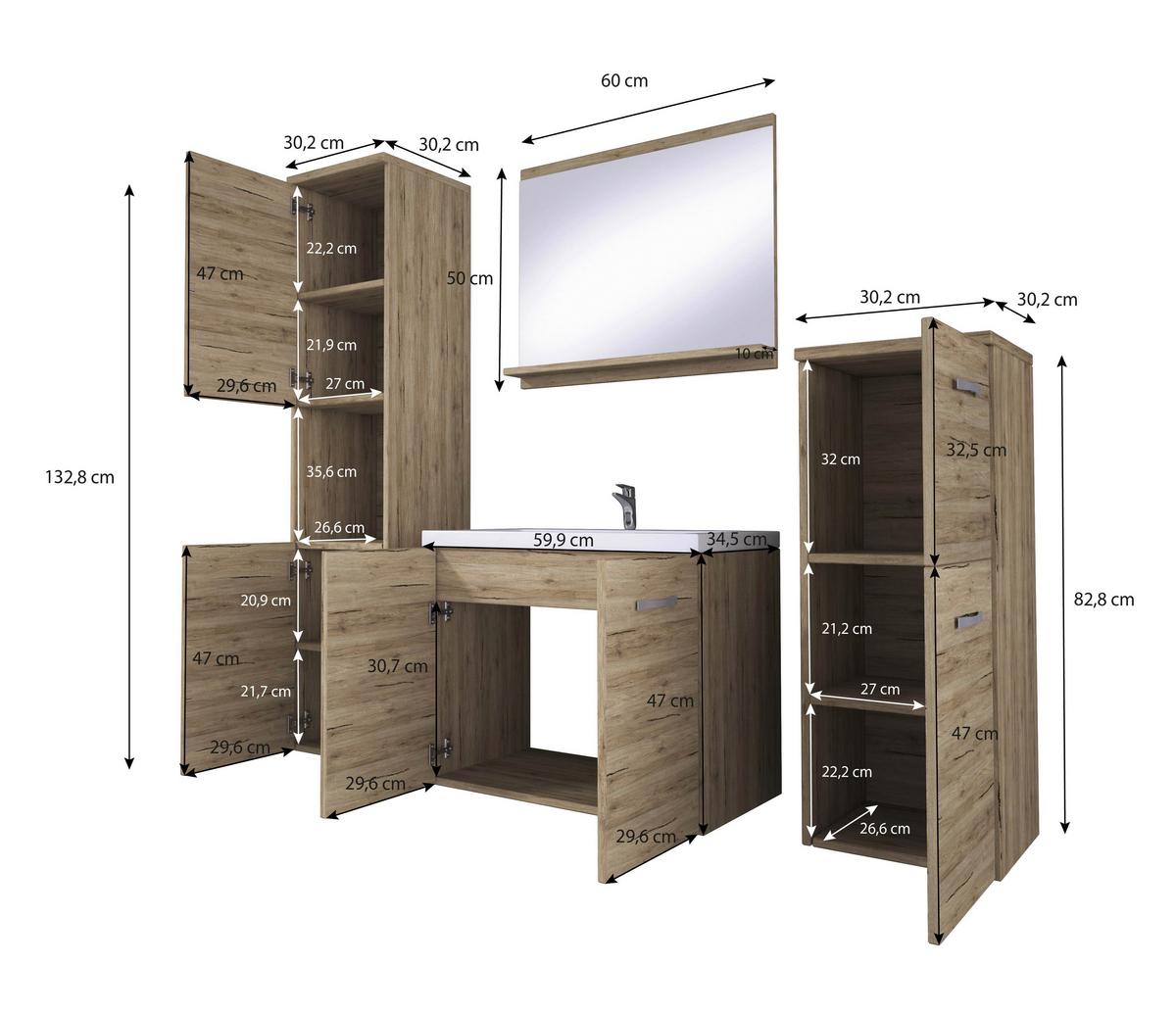 Badezimmer Malo-Matera5-Teilig Kastanieeiche/Anthrazitb:120cm - Kastanieneichefarben/Anthrazit, LIFESTYLE, Keramik/Holzwerkstoff (120/132,8/30,2cm) - P & B