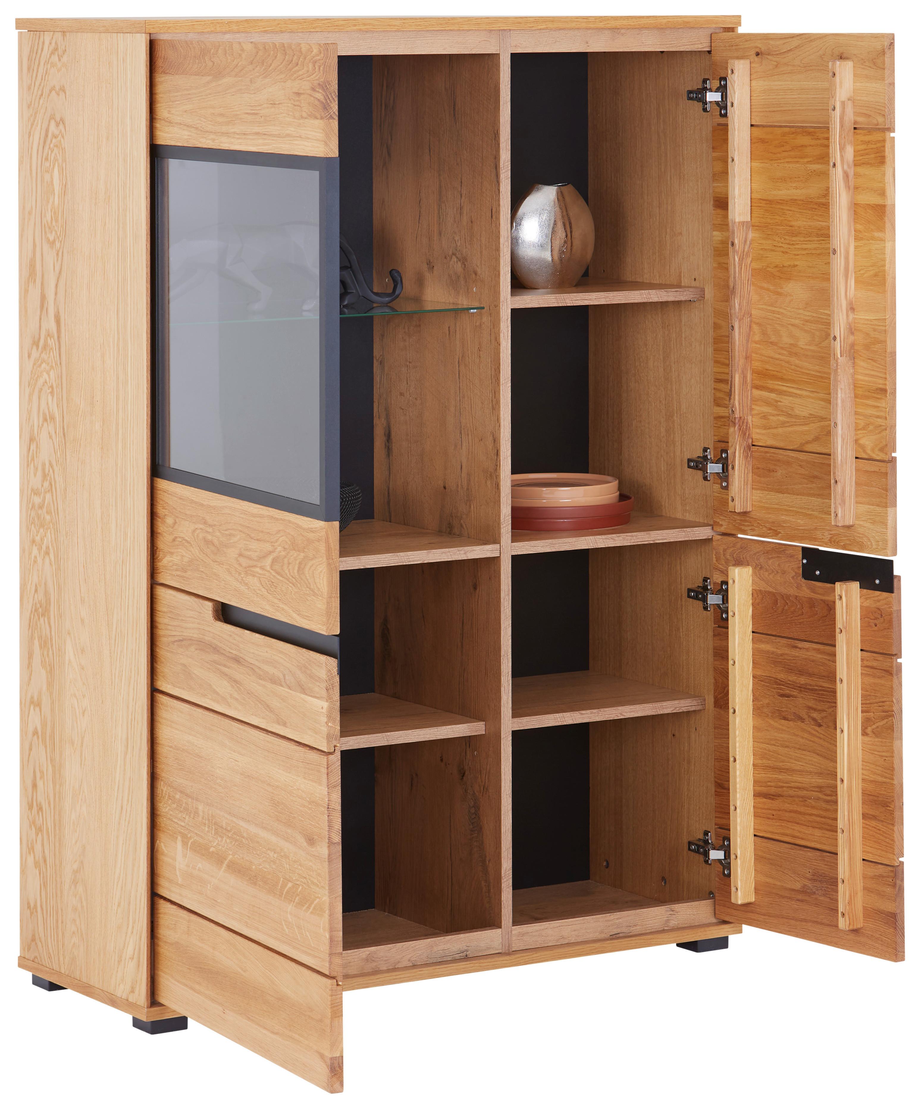 Vitrine Lola Giga S 3994 - Wildeiche/Schwarz, KONVENTIONELL, Glas/Naturmaterialien (102,5/146,5/40,5cm)