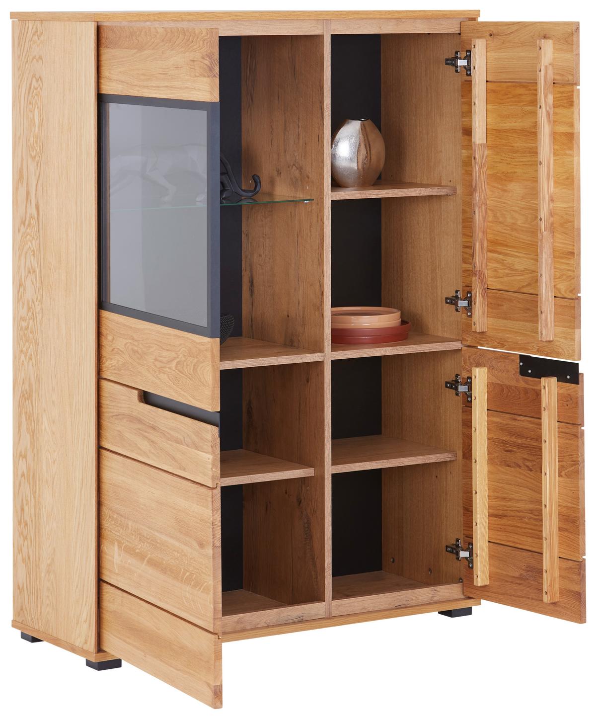 Vitrine Lola Giga S 3994 - Wildeiche/Schwarz, KONVENTIONELL, Glas/Naturmaterialien (102,5/146,5/40,5cm)