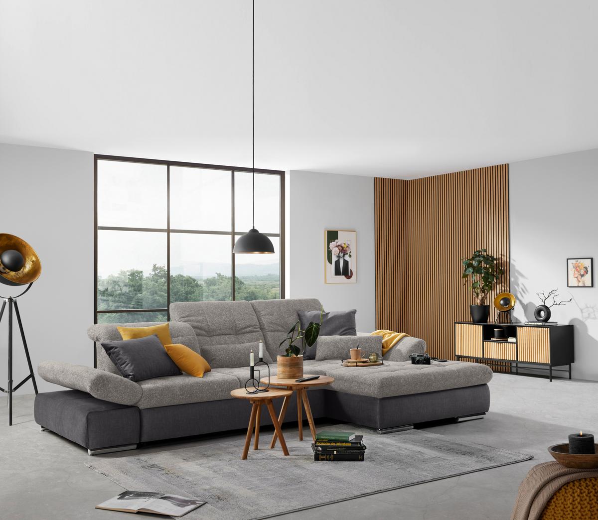 Rohová sedačka SANFINO, pravá, tmavosivá / strieborná - chrómová/strieborná, Konventionell, kov/drevo (305/79-96/199cm) - Premium Living