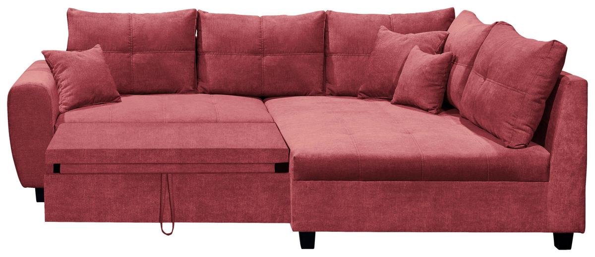 Ecksofa Mit Schlaffunktion + Kissen Lea, Polyester-Nylon - Beere/Schwarz, Basics, Holzwerkstoff/Textil (248/176cm) - MID.YOU