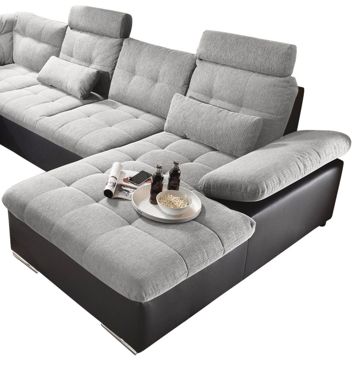 Sedacia súprava v tvare U JAKARTA strieborná / čierna - čierna/strieborná, Modern, kompozitné drevo/textil (218/324/170cm) - MID.YOU