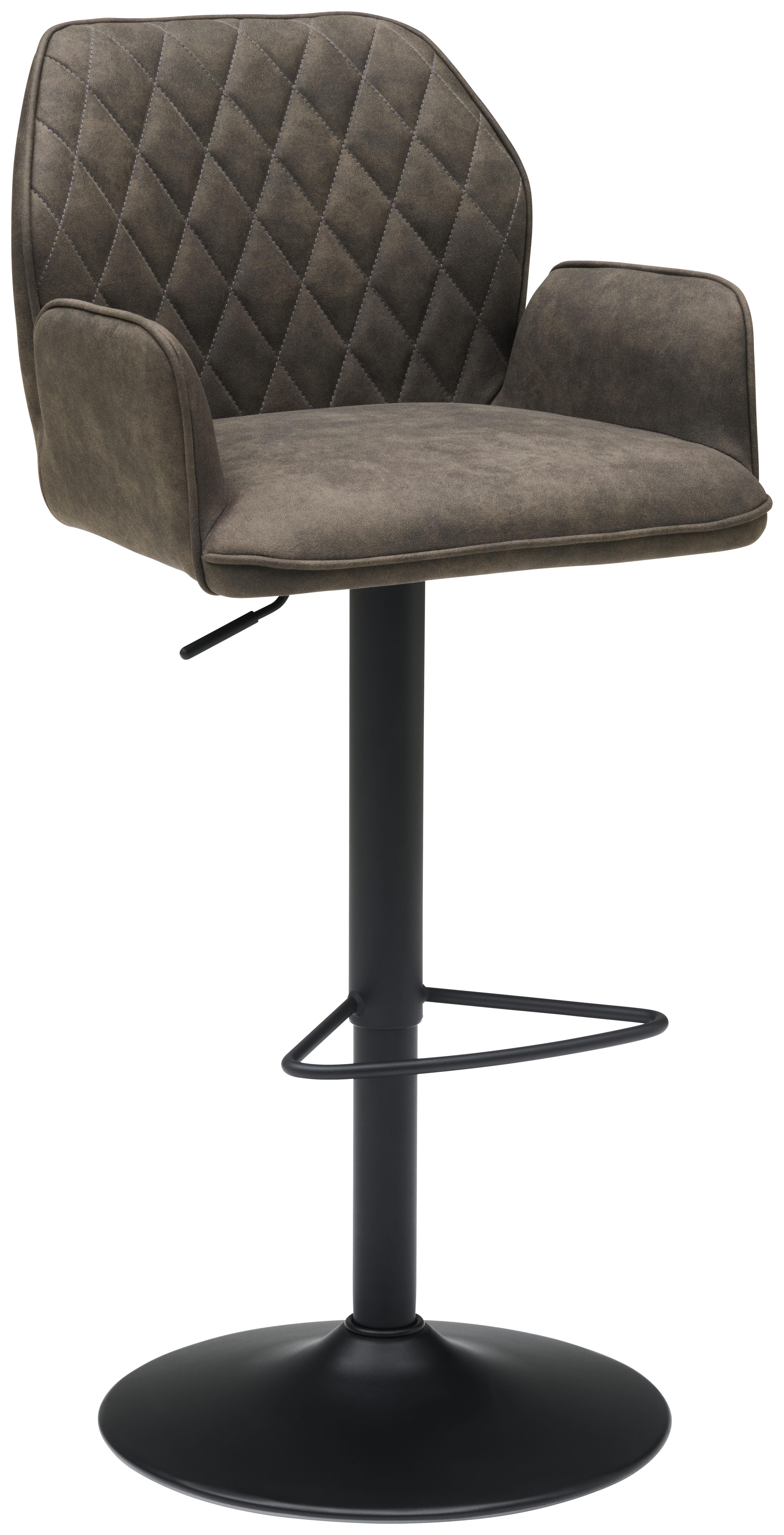 Barhocker höhenverstellbar mit Lehne Wanda Webstoff grau - Schwarz/Grau, KONVENTIONELL, Textil/Metall (51/90-111/52cm) - MID.YOU