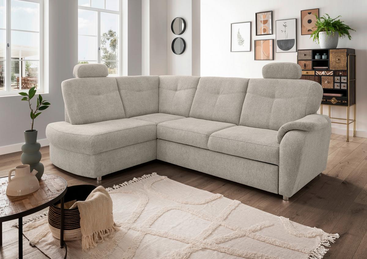 Eckschlafsofa Rosali, Beige S: 180x264 Cm - Chromfarben/Beige, MODERN, Textil (180/264cm) - Livetastic