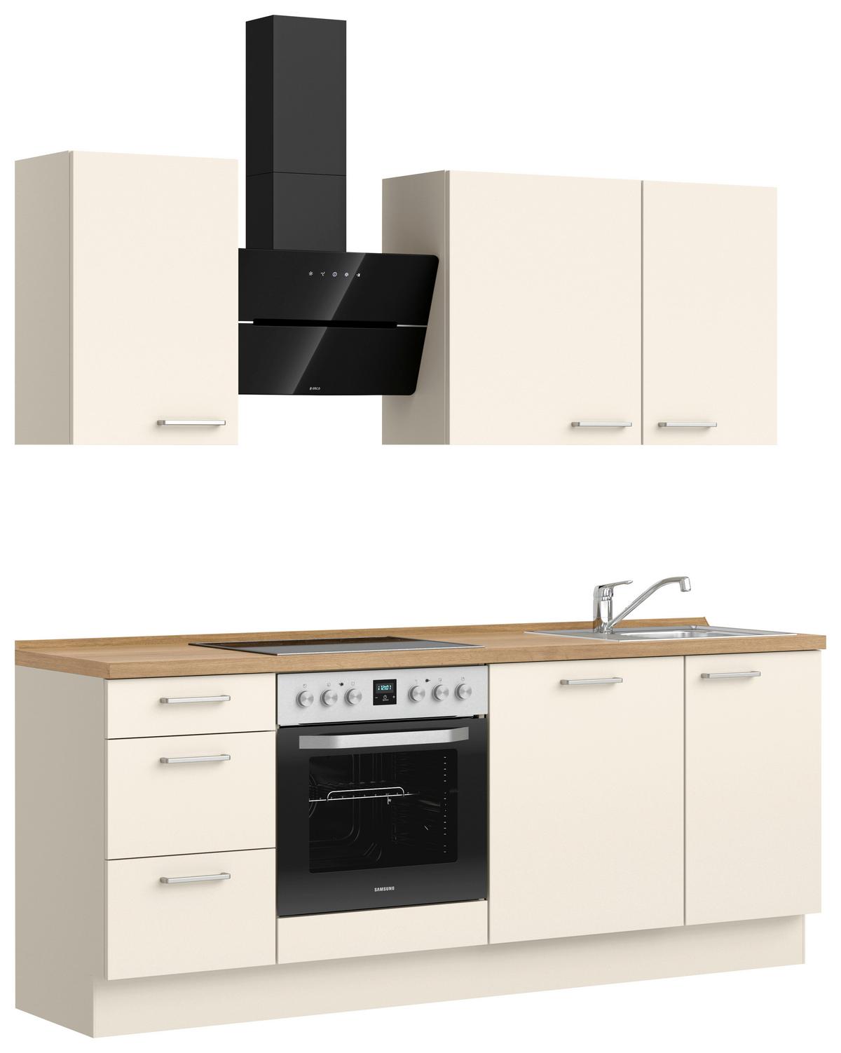 Kuchyňská linka 210 cm, magnóliová supermatná - barvy dubu/magnolie, Moderní, kov/kompozitní dřevo (210cm) - Nobilia