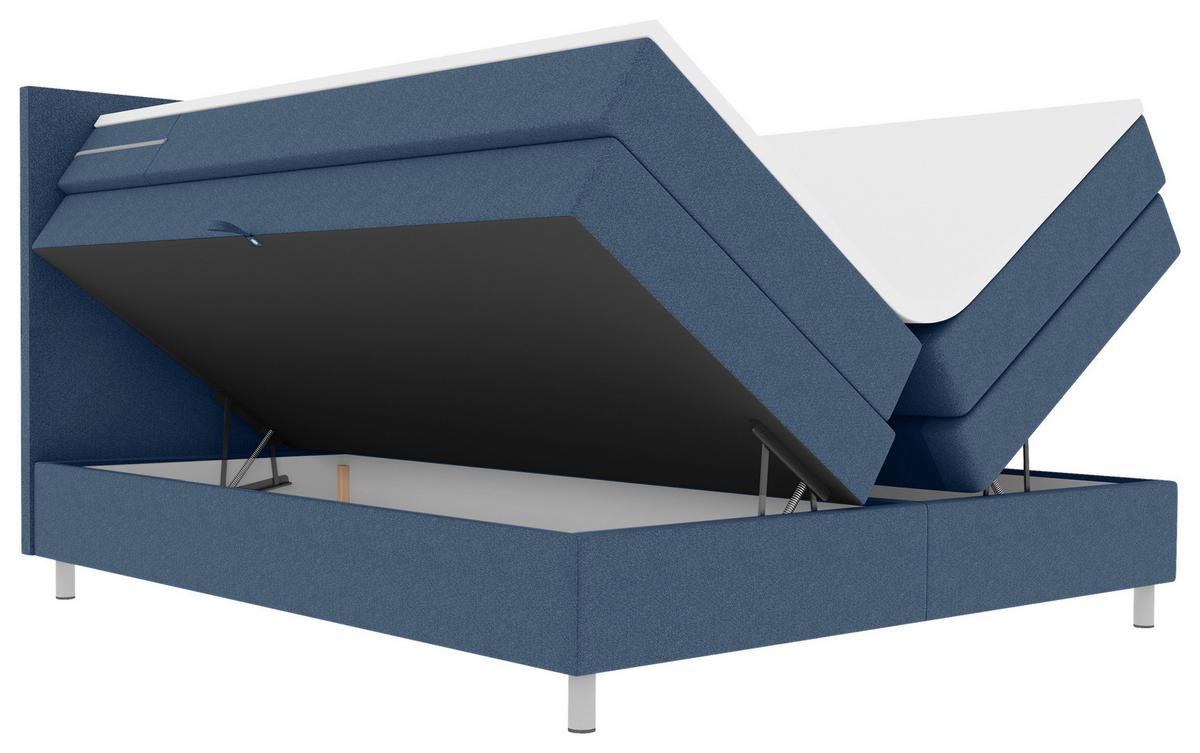 Boxspringbett mit Topper und Bettkasten 160x200 cm Messina - Chromfarben/Blau, KONVENTIONELL, Textil (160/200cm)