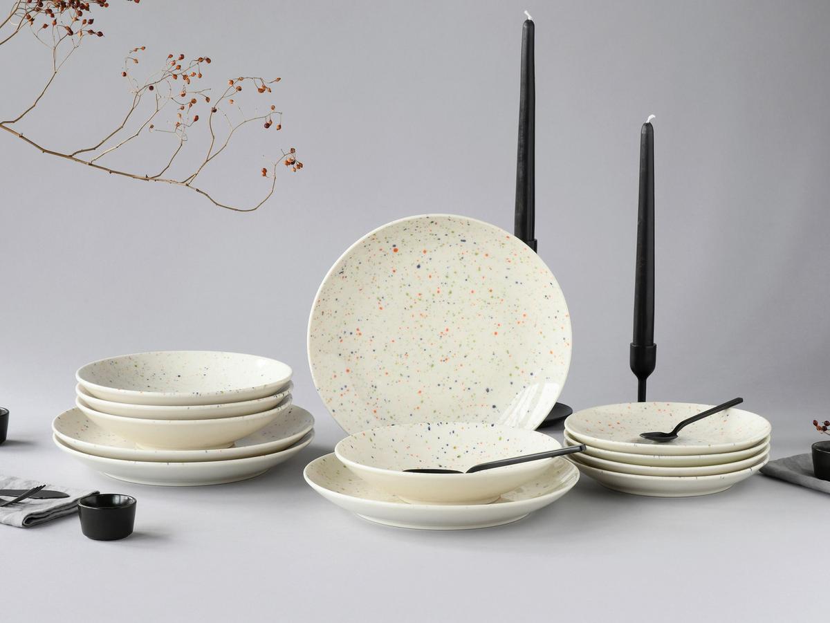 Tafelservice Confetti Creme 12--teilig - Creme, Basics, Keramik - Creatable