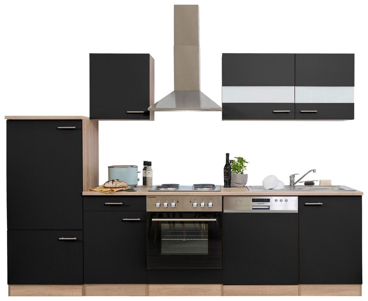 Küchenzeile Ohne Geräte B: 280 Cm Schwarz/eiche Dekor - Eichefarben/Schwarz, Basics, Holzwerkstoff (280/200/60cm) - Respekta