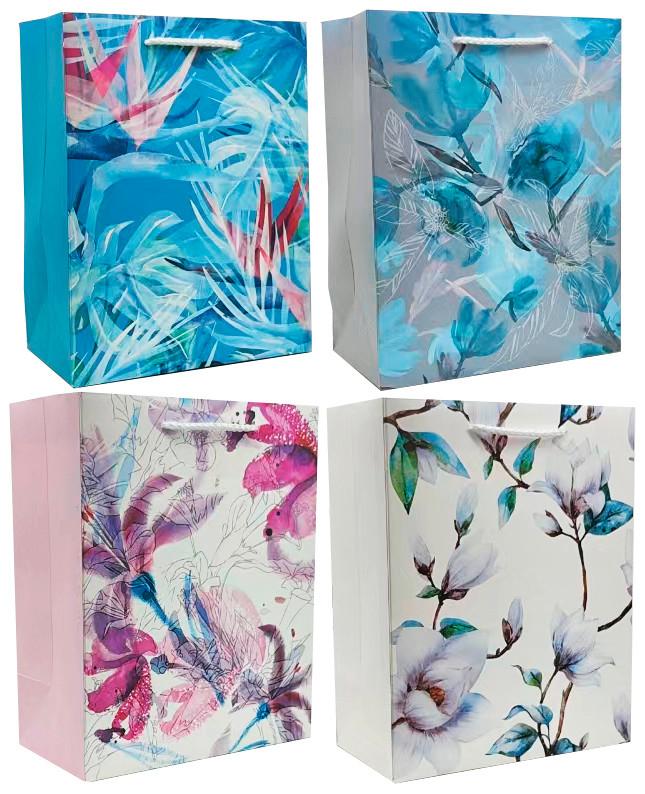 Geschenktasche Flower Größe: M - Blau/Pink, Basics, Karton (18/23/10cm)
