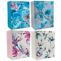 Geschenktasche Flower Größe: L - Blau/Pink, Basics, Karton (26/32/12cm)