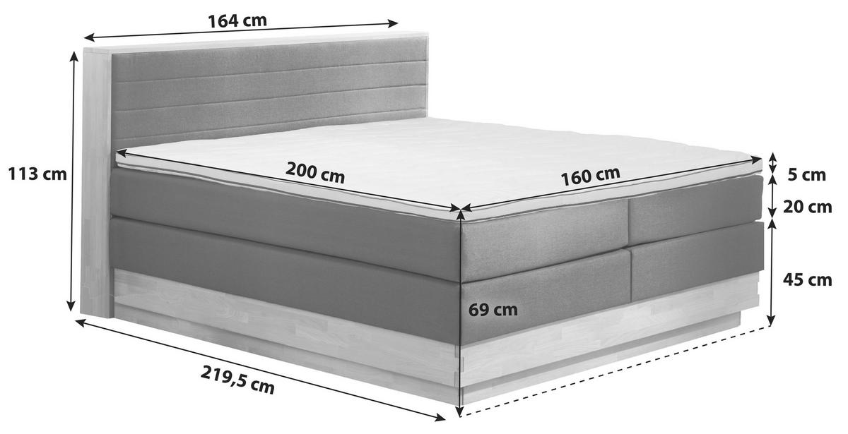Boxspringbett mit Topper & Bettkasten 160x200 Moneta - Eichefarben/Dunkelgrau, MODERN, Holz/Textil (160/200cm) - MID.YOU