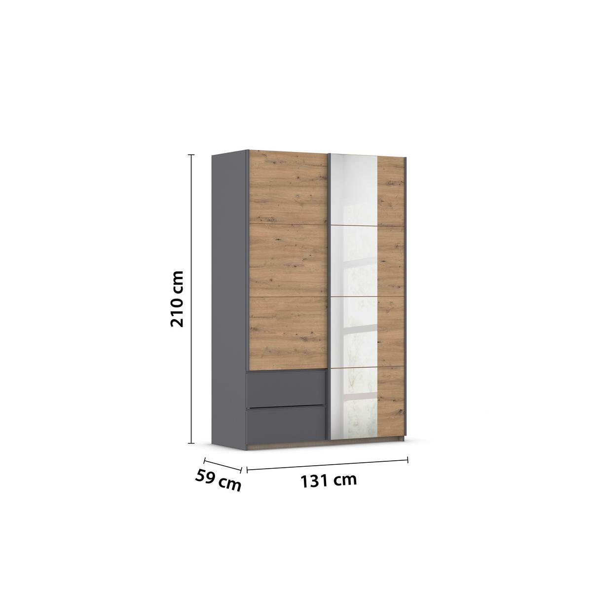 Schwebetürenschrank Stoke Grau Eiche Artisan Dekor - Eiche Artisan/Grau, MODERN, Holzwerkstoff (131/210/59cm) - Rauch Möbel