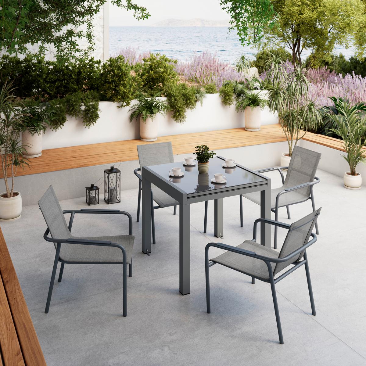 Balkontisch London - Dunkelgrau, MODERN, Glas/Metall (160/75/80cm) - Beldano