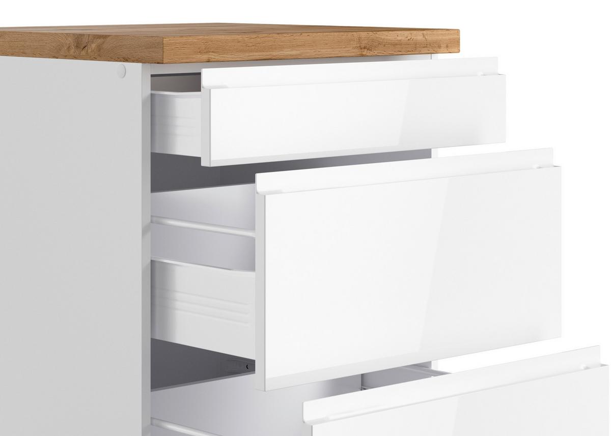 Küchenunterschrank Monza B: 60 Cm Weiß/eiche Dekor - Weiß Hochglanz/Eiche Wotan, LIFESTYLE, Holzwerkstoff (60/86/60cm) - Held
