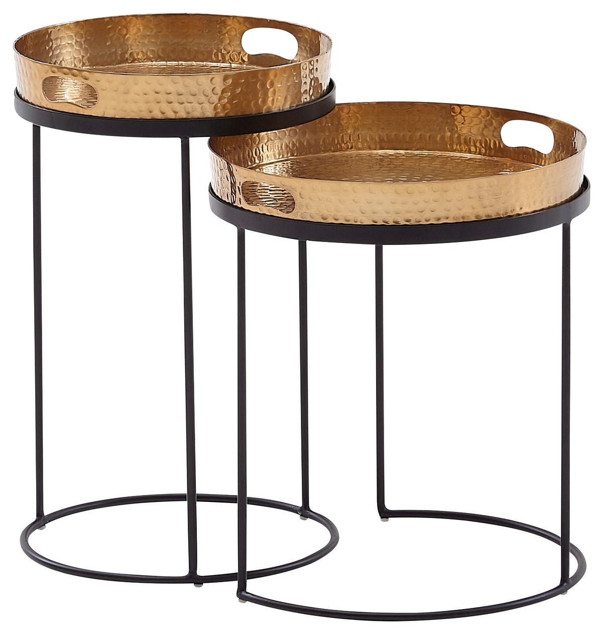 Beistelltisch 2-teilig Gold/schwarz - Goldfarben/Schwarz, MODERN, Metall (32,5/32,5/53cm) - MID.YOU