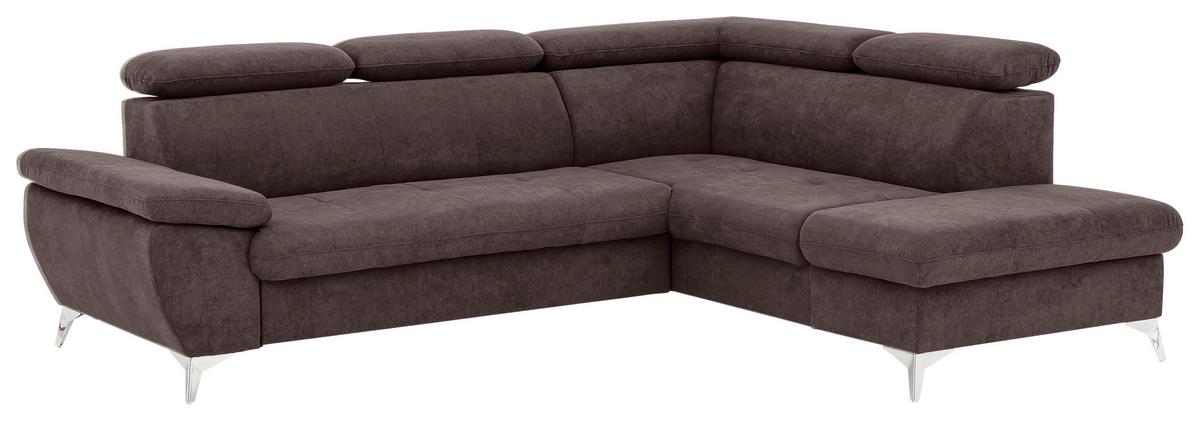 Ecksofa Mit Schlaffunktion Und Bettkasten Gisele Braun - Chromfarben/Dunkelbraun, KONVENTIONELL, Textil (256/209cm) - Livetastic