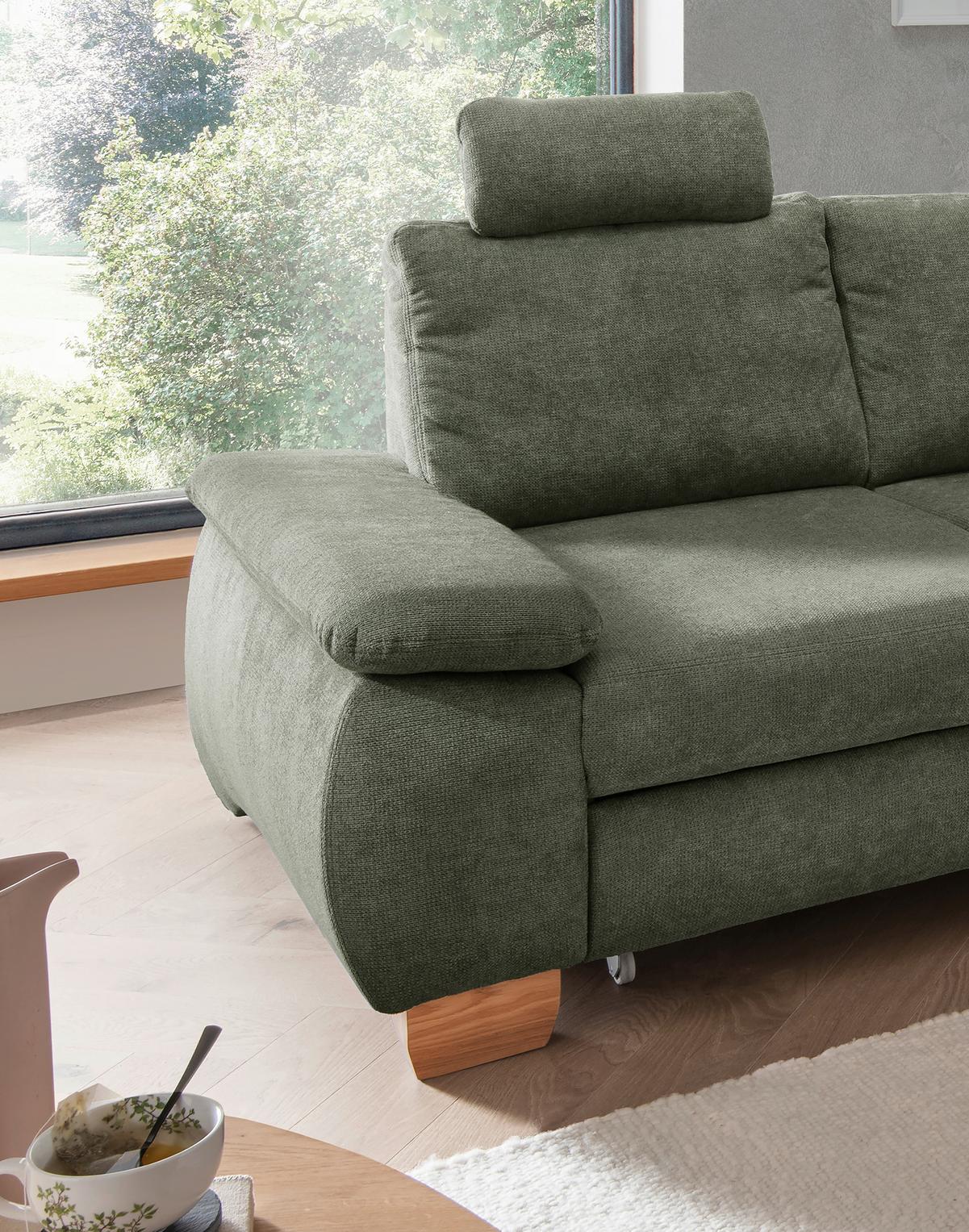 Eckschlafsofa Positano Dunkelgrün S: 261x206 cm - Wildeiche/Dunkelgrün, MODERN, Textil (261/206cm) - Livetastic