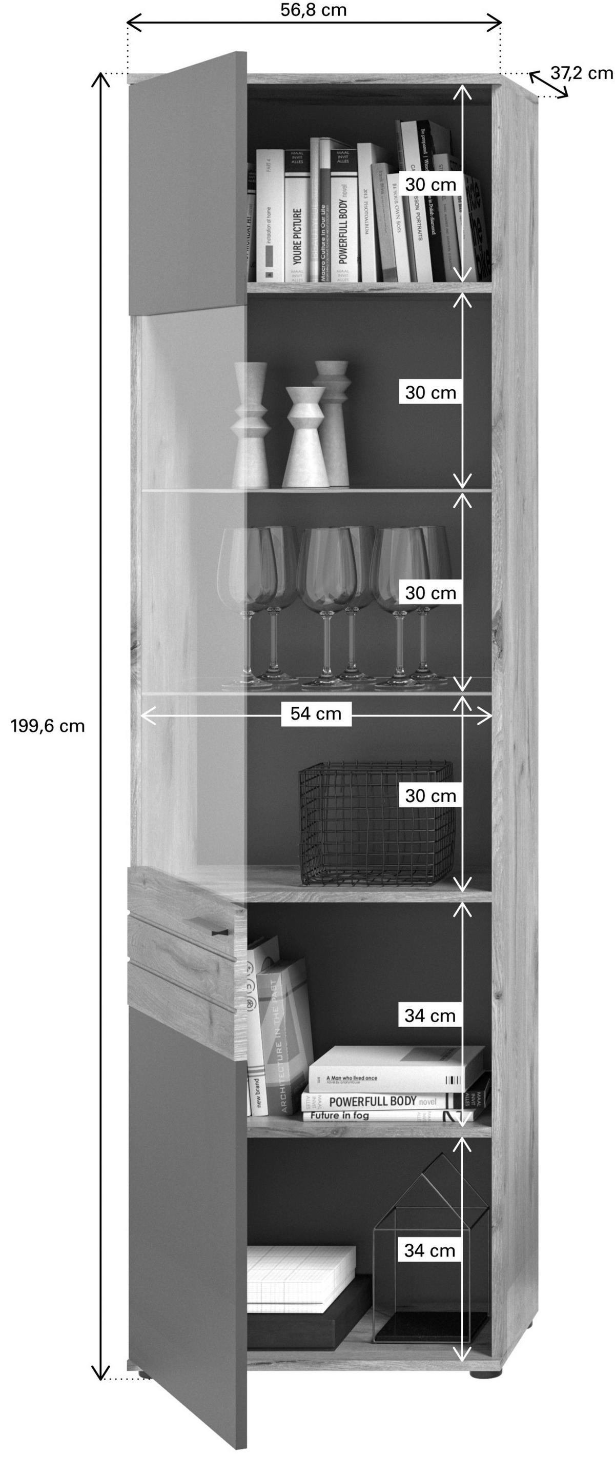 Mason B: 344 cm Nox Oak 3-teilig - Glas/Holzwerkstoff (344/200/40cm) - MID.YOU