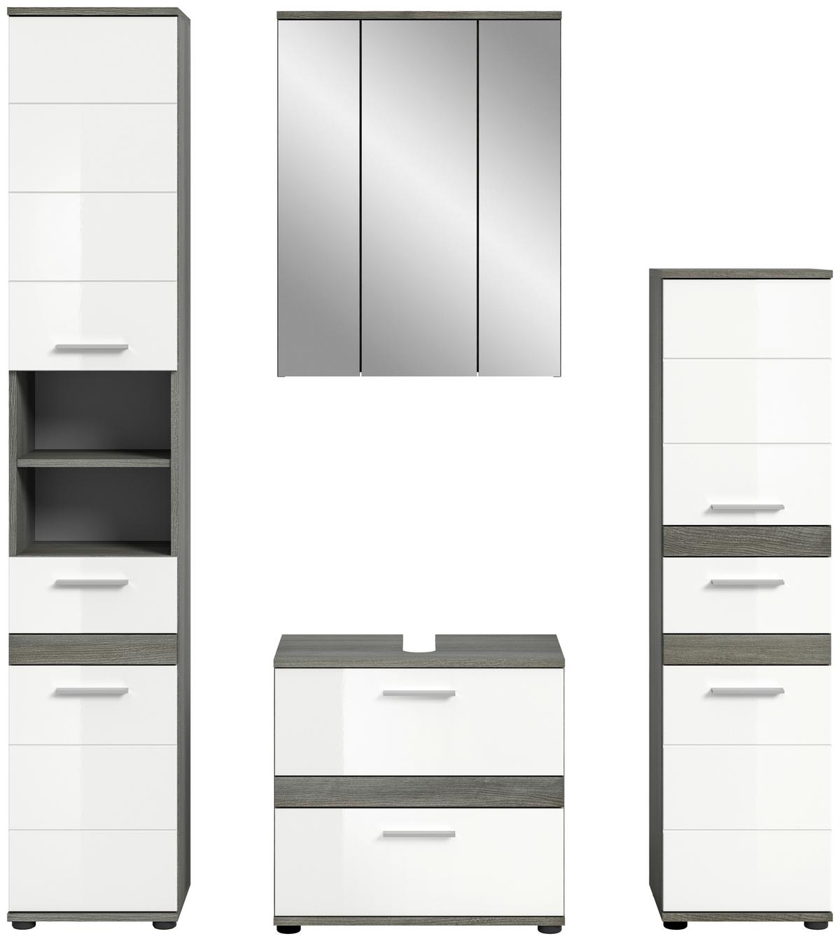 Badezimmer Blake Weiß Hg B: 150 cm - Weiß Hochglanz/Schwarz, MODERN, Glas/Holzwerkstoff (150cm) - MID.YOU