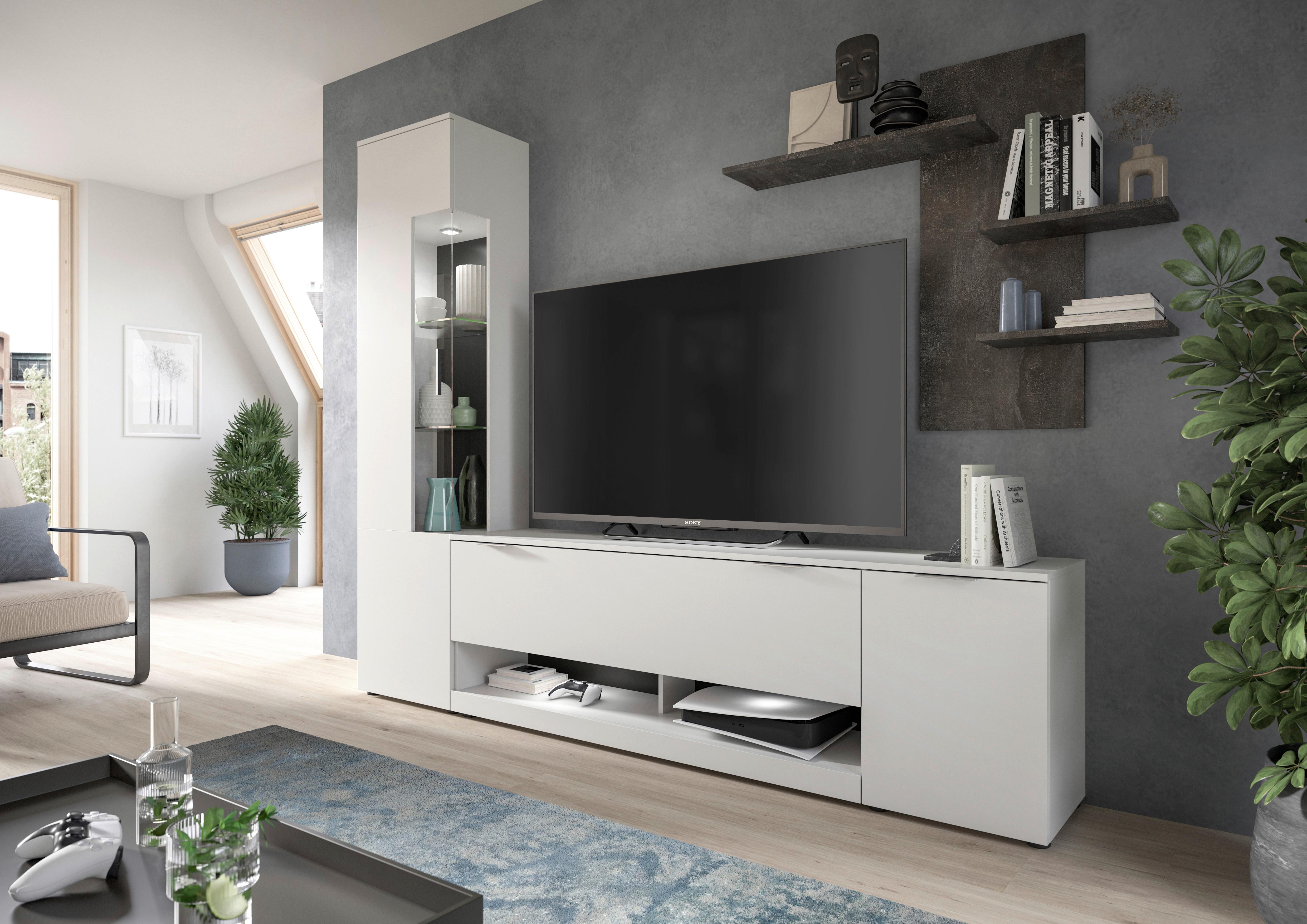 Szekrénysor Ben - fehér/szürke, Design, faalapú anyag/Üveg (250/190/35cm) - Livetastic