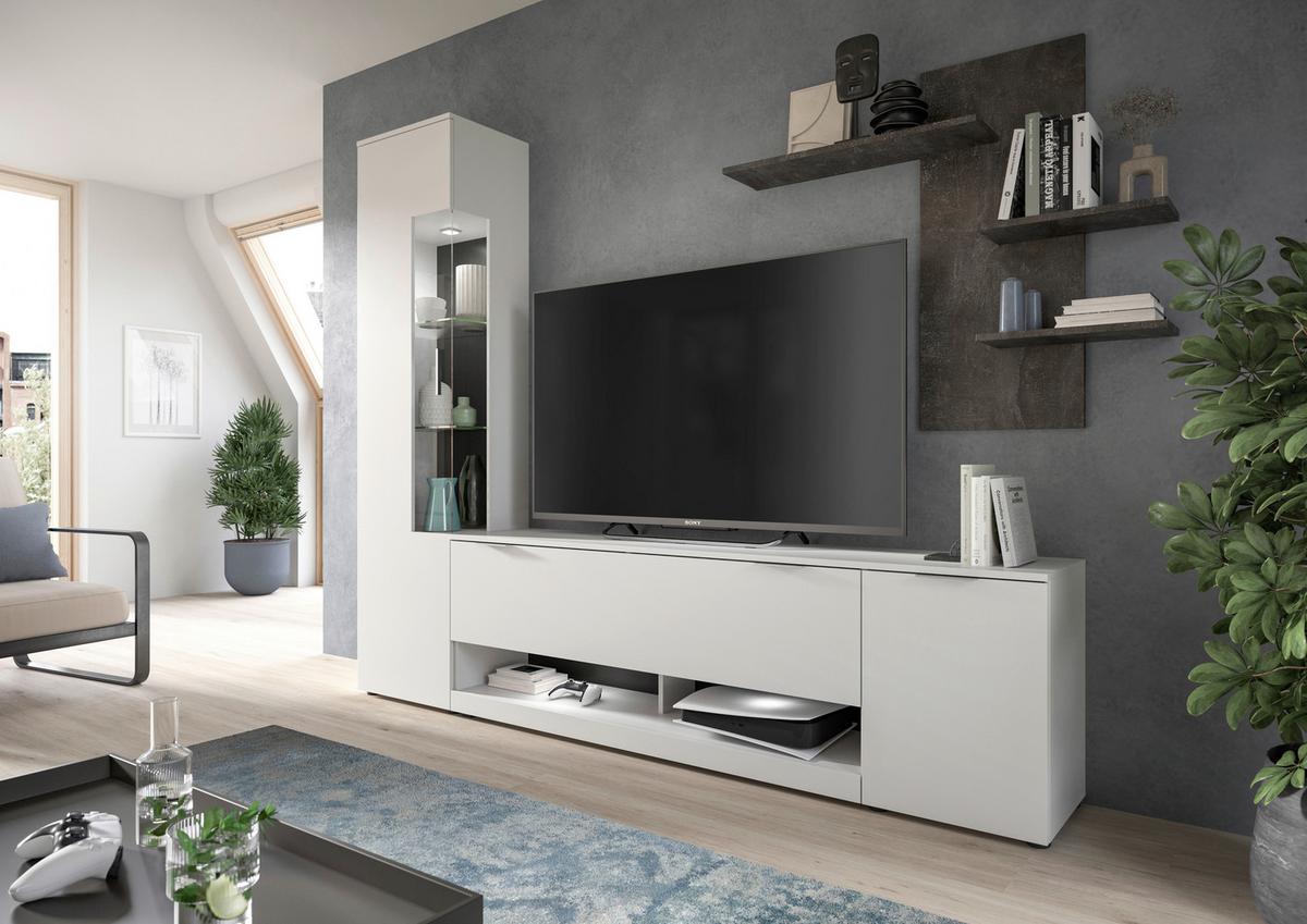 Szekrénysor Ben - fehér/szürke, Design, faalapú anyag/Üveg (250/190/35cm) - Livetastic