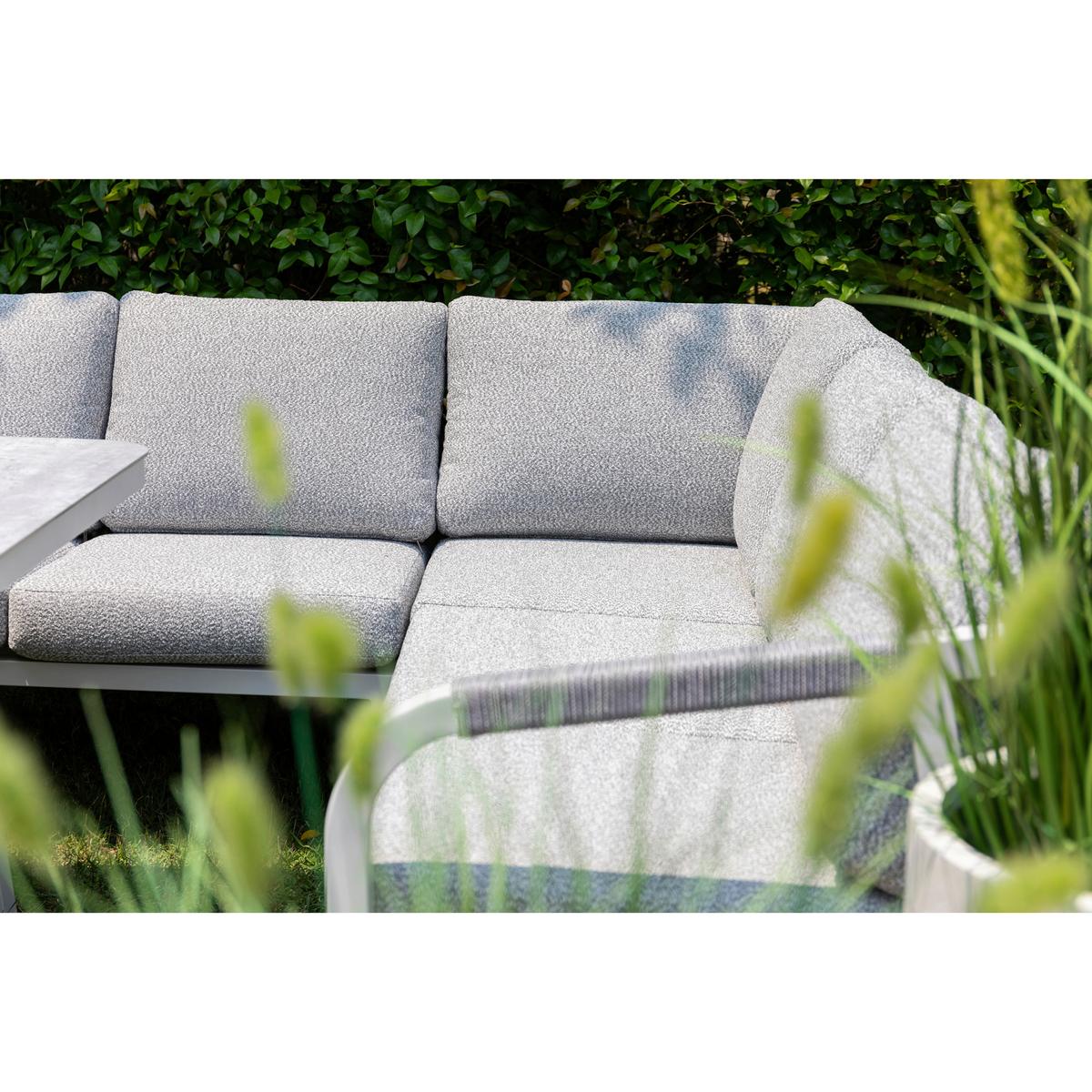 DINING-LOUNGESET HARVEY XL - Weiß/Grau, MODERN, Glas/Textil - Gardenson