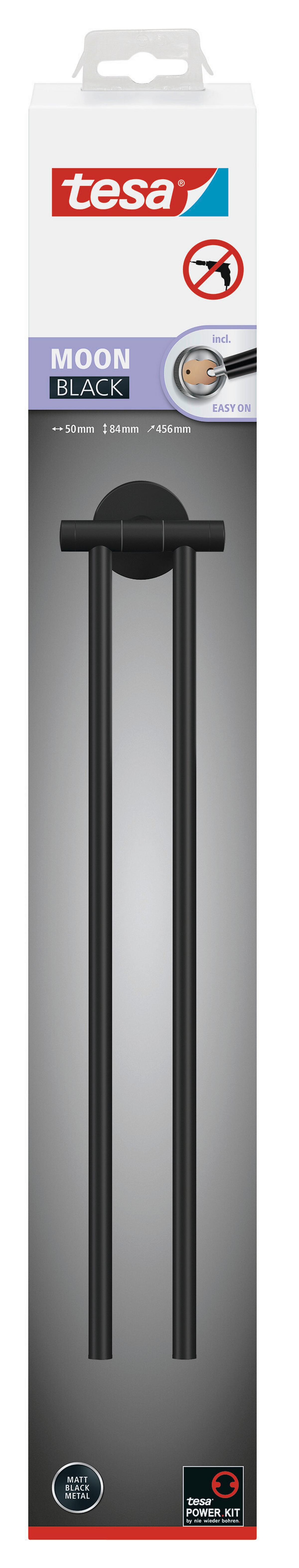 Handtuchhalter Moon Schwarz B: 5 cm - Schwarz, Trend, Metall (5/8,4/45,6cm) - Tesa