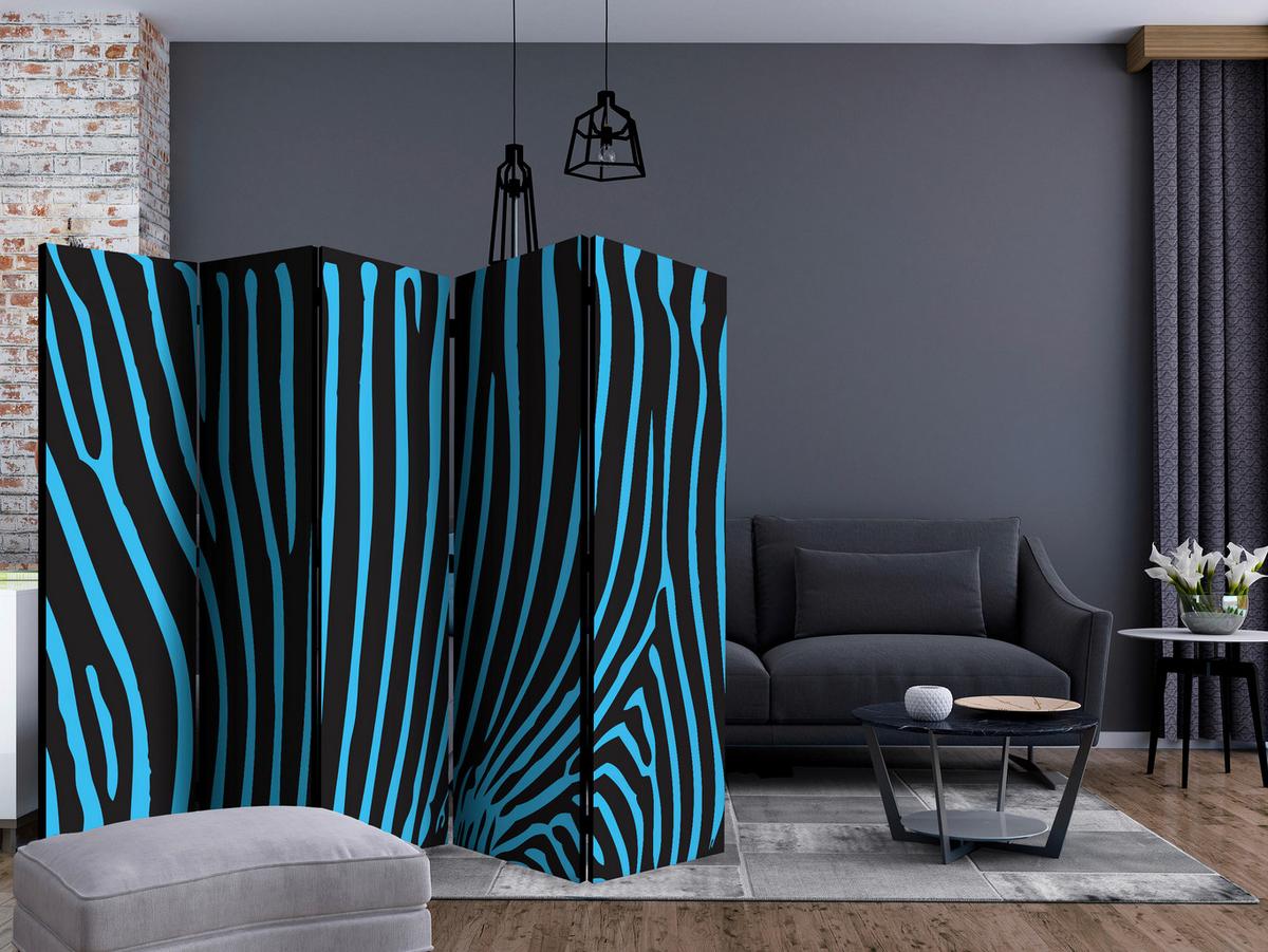 Paravent Blau Schwarz B: 225 Cm - Blau/Schwarz, Basics, Holz/Textil (225/172/3cm) - artgeist