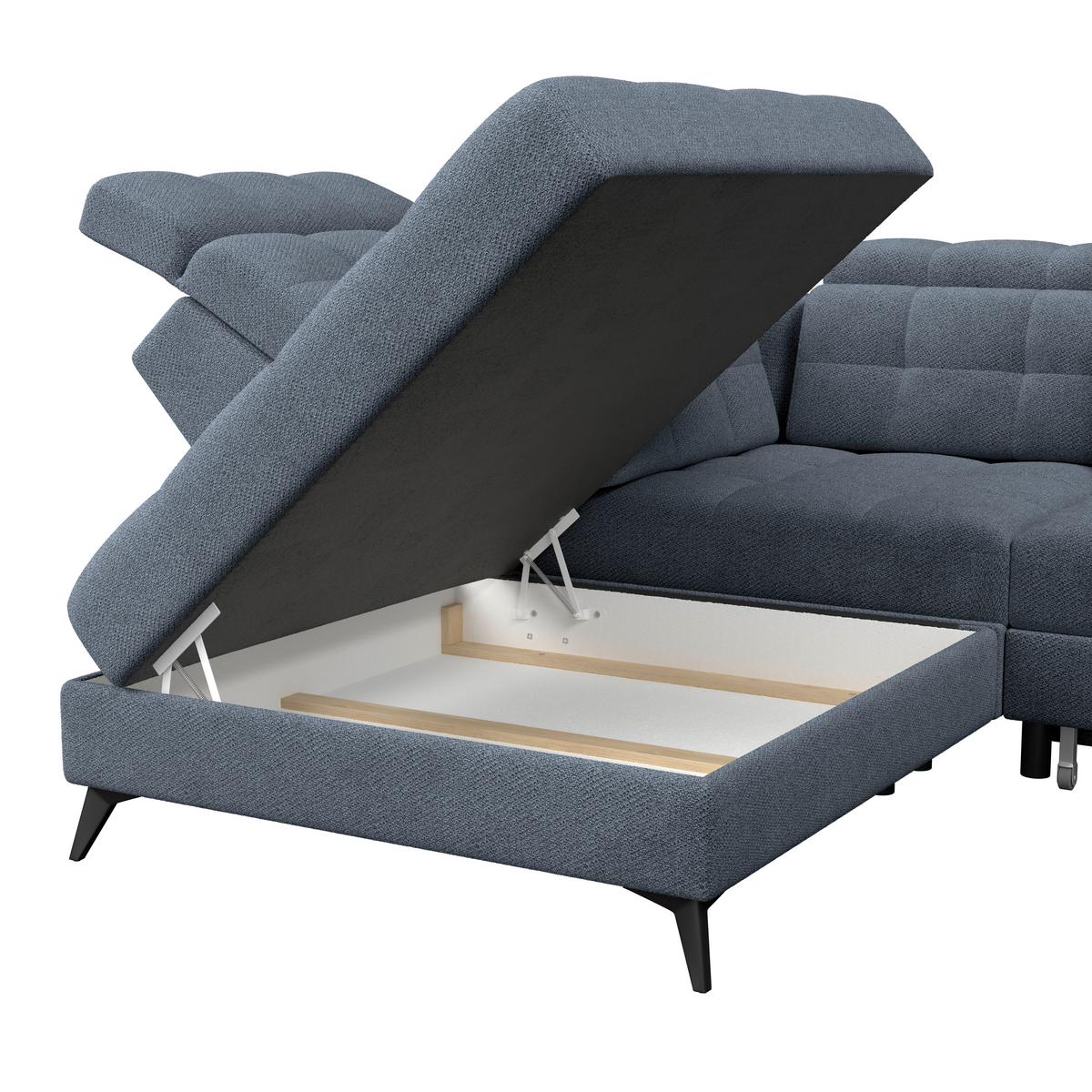 Ecksofa Barletta New Velours Blau, 228x289cm - Blau/Schwarz, ROMANTIK / LANDHAUS, Textil (228/289cm) - Luca Bessoni