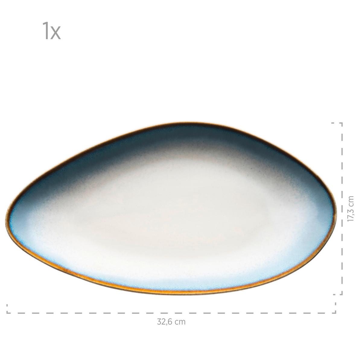 Servierplatte Aus Steinzeug La Sinfonia 3--Teilig. Oval - Weiß/Hellblau, Basics, Keramik (36,5/12,5/21,5cm) - Mäser