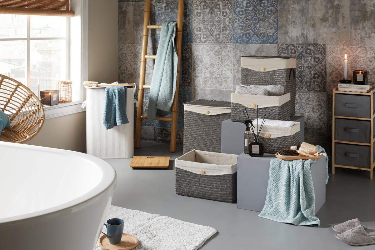 KOŠ DENISE - šedá, Romantický / Rustikální, textil/plast (35/20/26cm) - Mömax