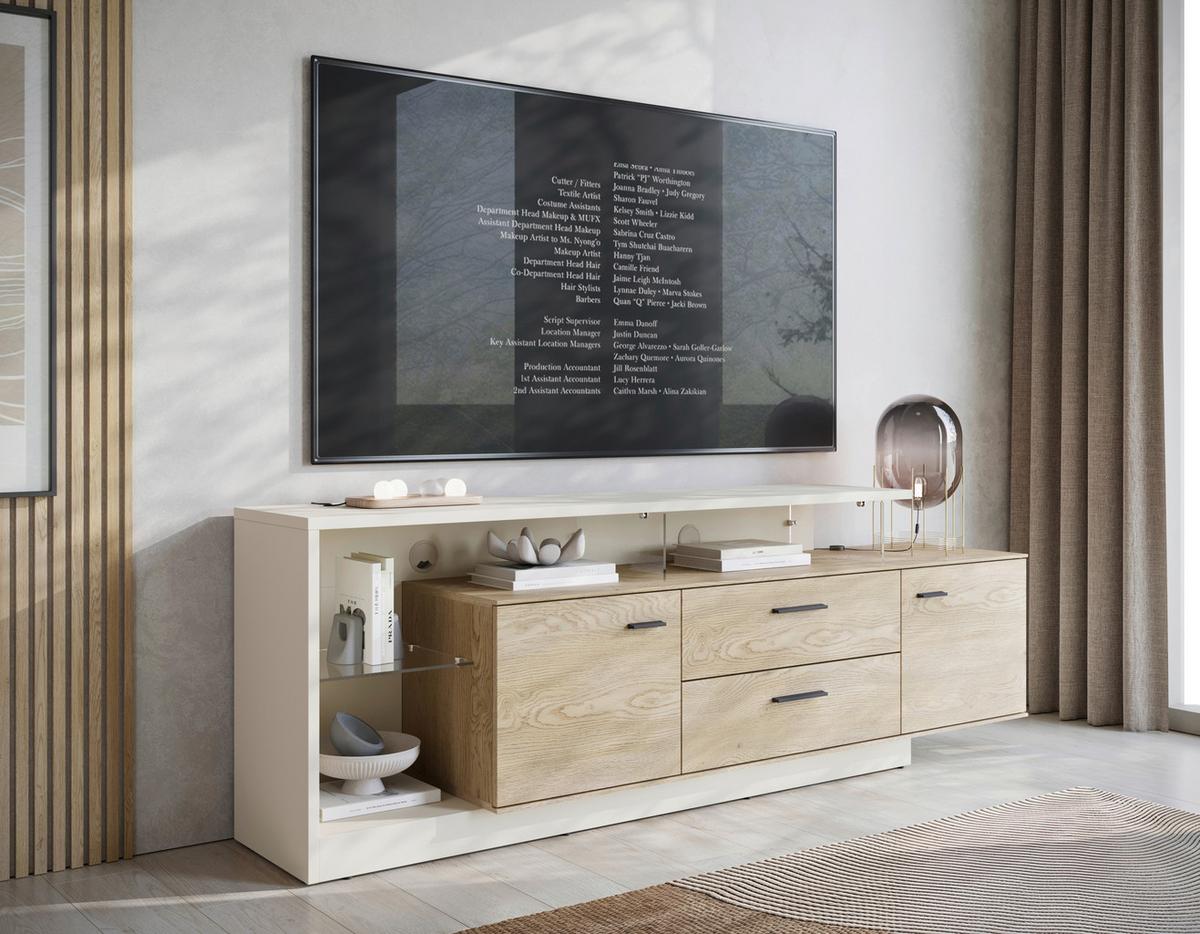 Tv-element, B: 191,5 Cm Eichefarben/kaschmir - Kaschmir/Eichefarben, MODERN, Glas/Holzwerkstoff (191,5/65,5/39,9cm)