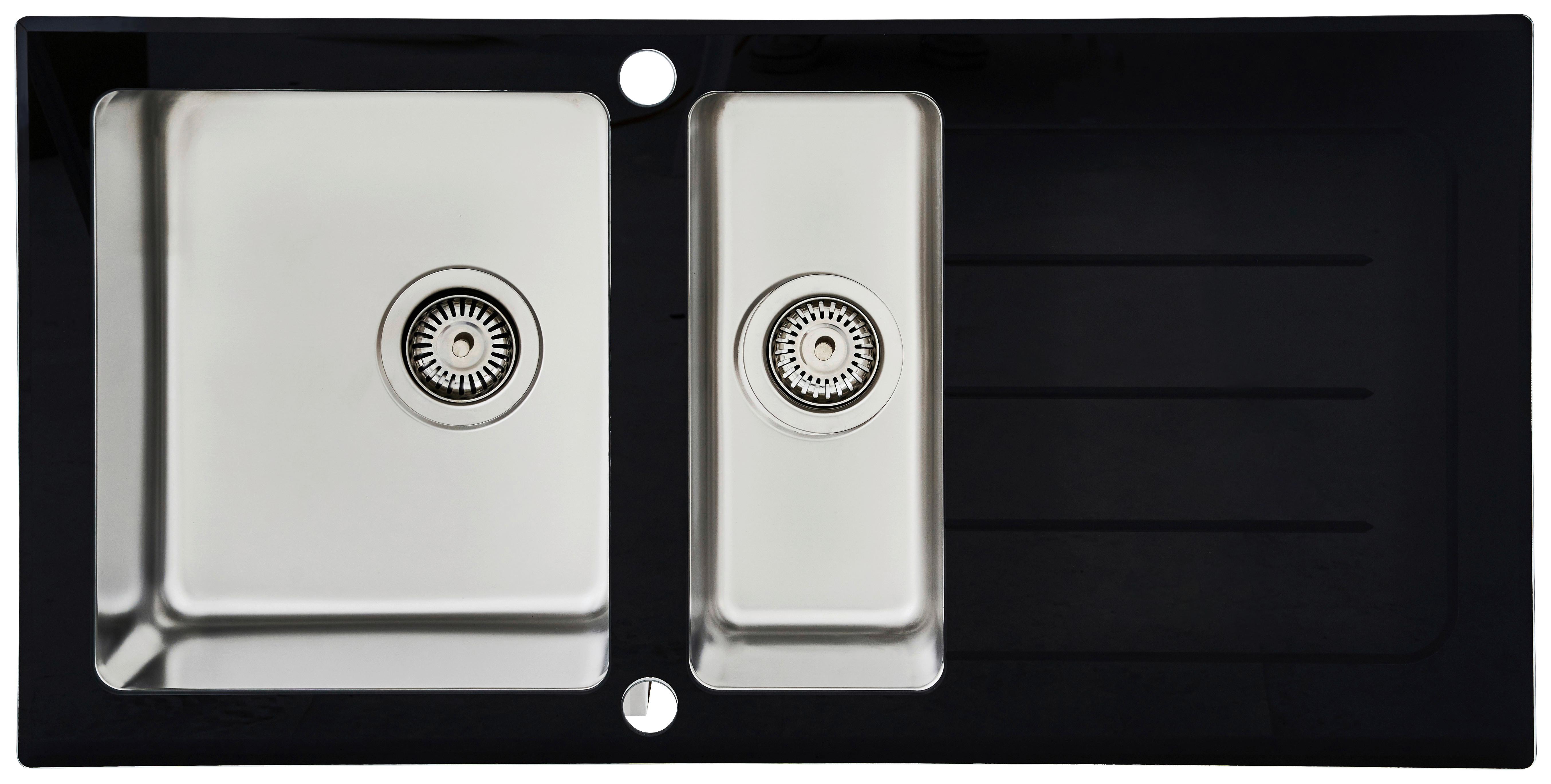 Spüle Respekta Glasspüle 100 X 50 cm - Schwarz, Trend, Glas/Metall (100/21/50cm) - Respekta