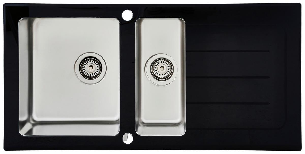 Spüle Respekta Glasspüle 100 X 50 cm - Schwarz, Trend, Glas/Metall (100/21/50cm) - Respekta