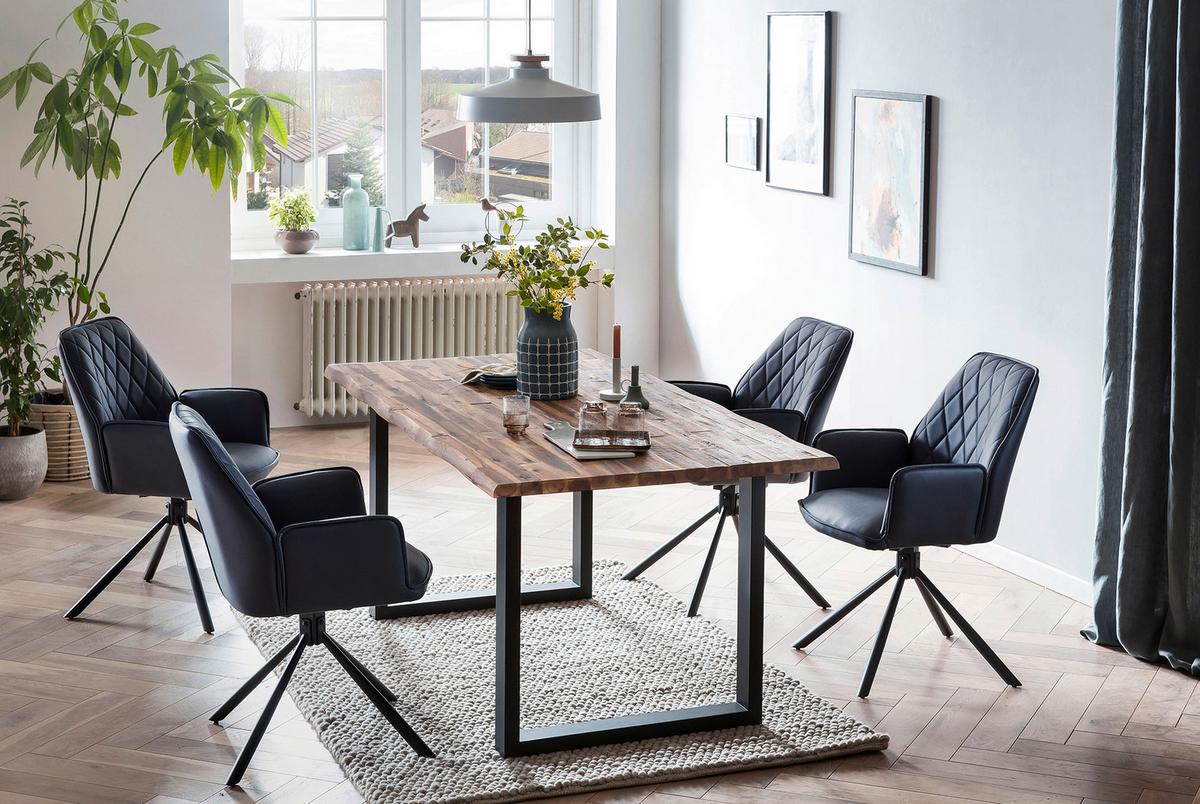 Armlehnstuhl-set Dunkelblau B: 59 Cm - Schwarz/Dunkelblau, MODERN, Textil/Metall (59/89/63cm) - Livetastic