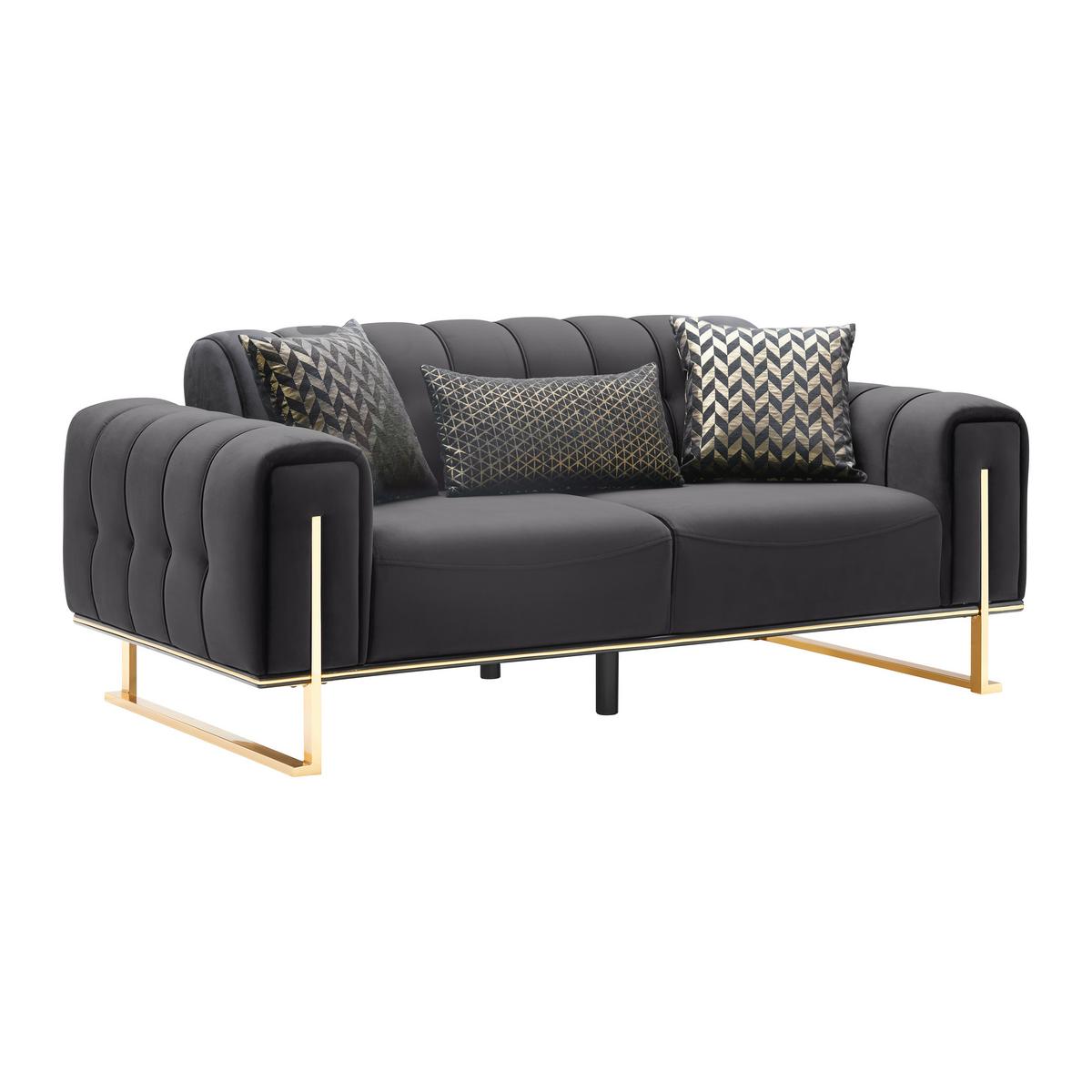 Dvojmiestna pohovka AILE, čierny zamat, s vankúšmi - čierna/zlatá, Lifestyle, textil (190/80/90cm) - Mömax