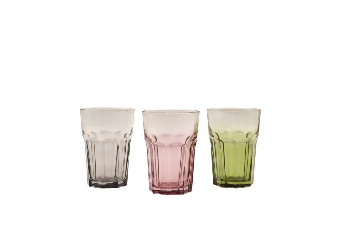 Trinkglas Andrina Versch. Farben ca. 350 ml - Schwarz/Rosa, Basics, Glas (8,5/12cm) - Luca Bessoni