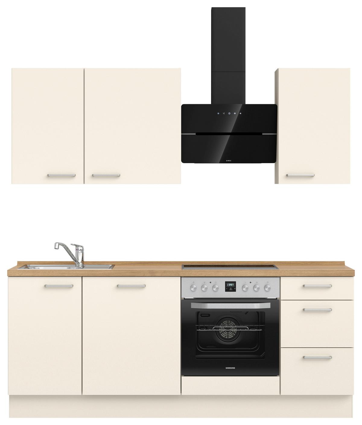 Kuchynská linka 210 cm, magnóliová supermatná - barvy dubu/magnolie, Moderní, kov/kompozitní dřevo (210cm) - Nobilia