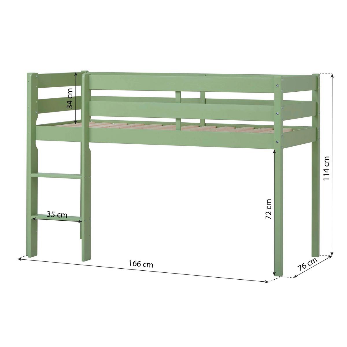 Hochbett Eco Comfort Grün, Lf: 70x160 Cm - Naturfarben/Grün, MODERN, Holz (70/160cm) - MID.YOU