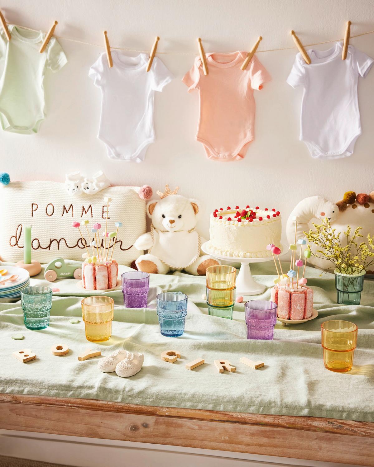 Trinkglas Noelle - Pastellblau/Salbeigrün, Design, Glas (7,7/9,1cm)