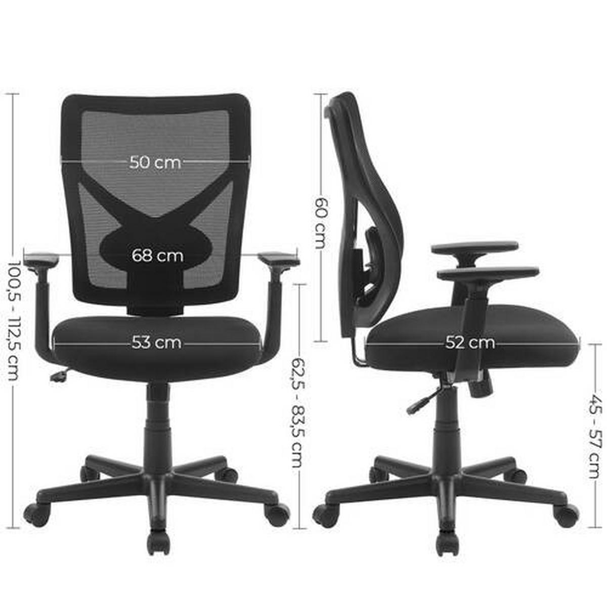 Drehstuhl mit Armlehnen Schwarz, Bis 120 Kg - Schwarz, Basics, Kunststoff/Textil (68/100-112,5/65cm) - Boxxx